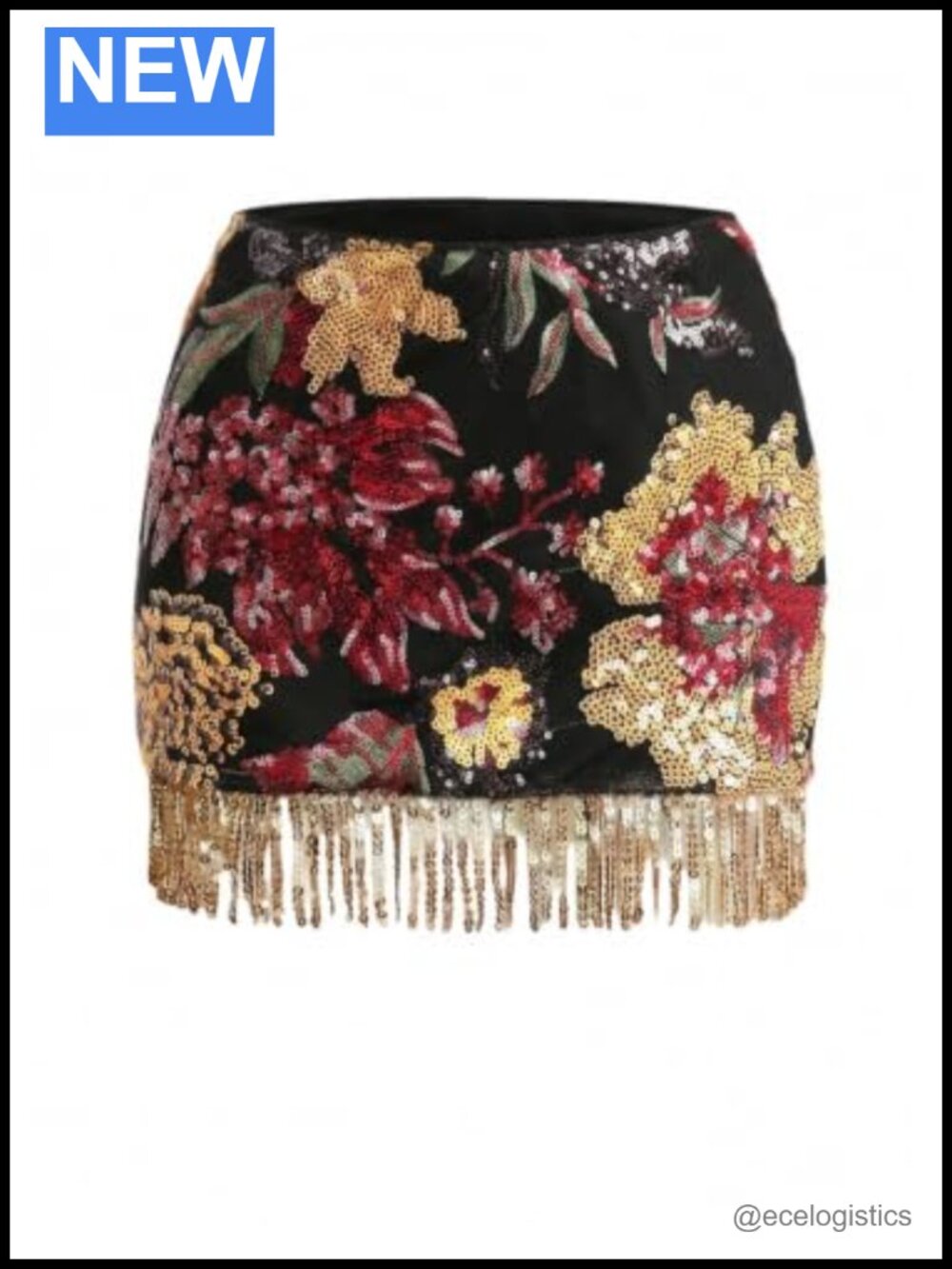 Women's Sequin Bodycon Mini Skirt Floral Fringe Y2K